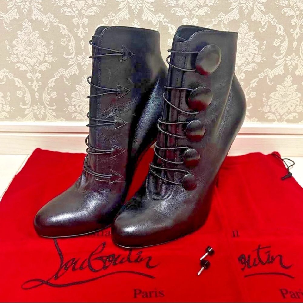 Christian Louboutin Black Lace-Up Boots